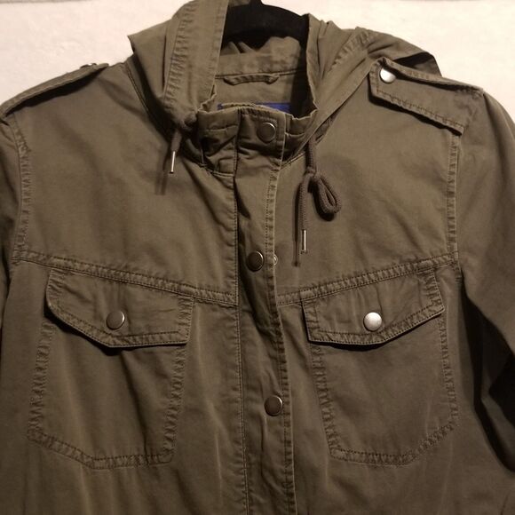 APT 9 S Jacket Olive Green Cotton Military Utility Anorak Hooded Drawstring - Picture 4 of 8